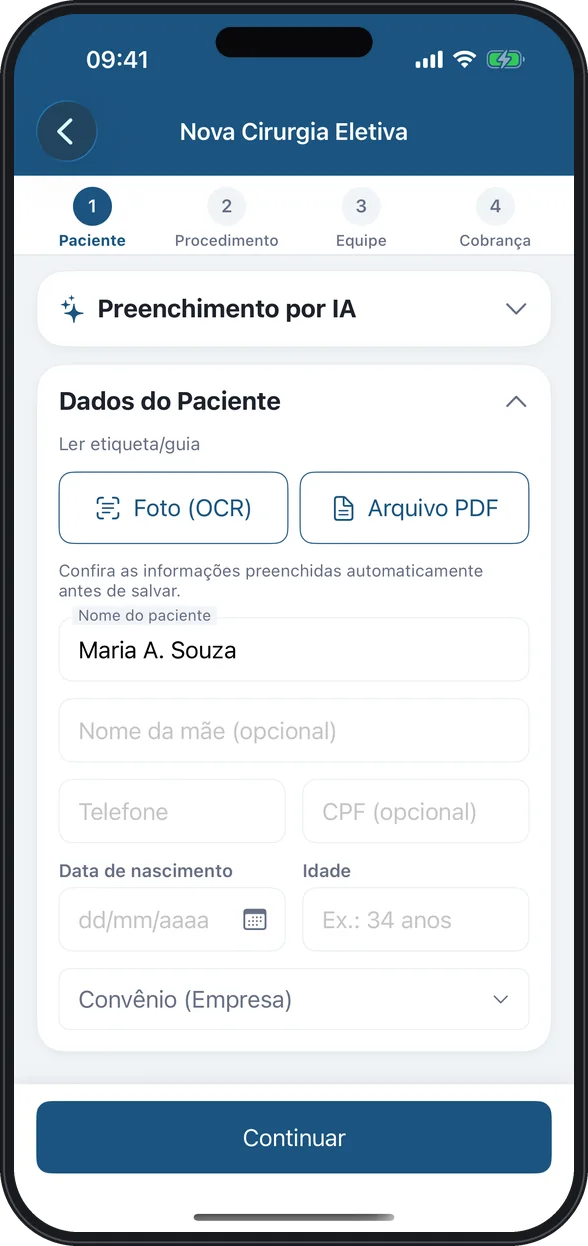 Cadastro de cirurgia no iPhone no Operô
